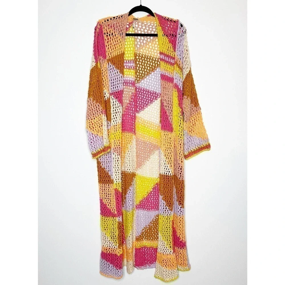 NWOT Free People Chasing Rainbows Long Cardigan Duster Crochet Size XS/S